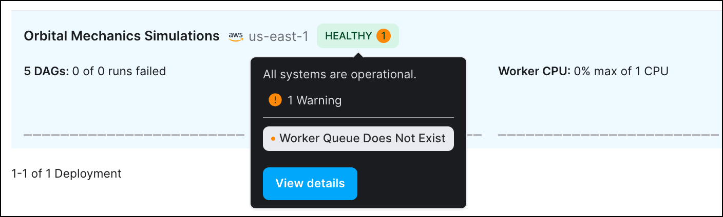 An example of an incident message in a Deployment health status
